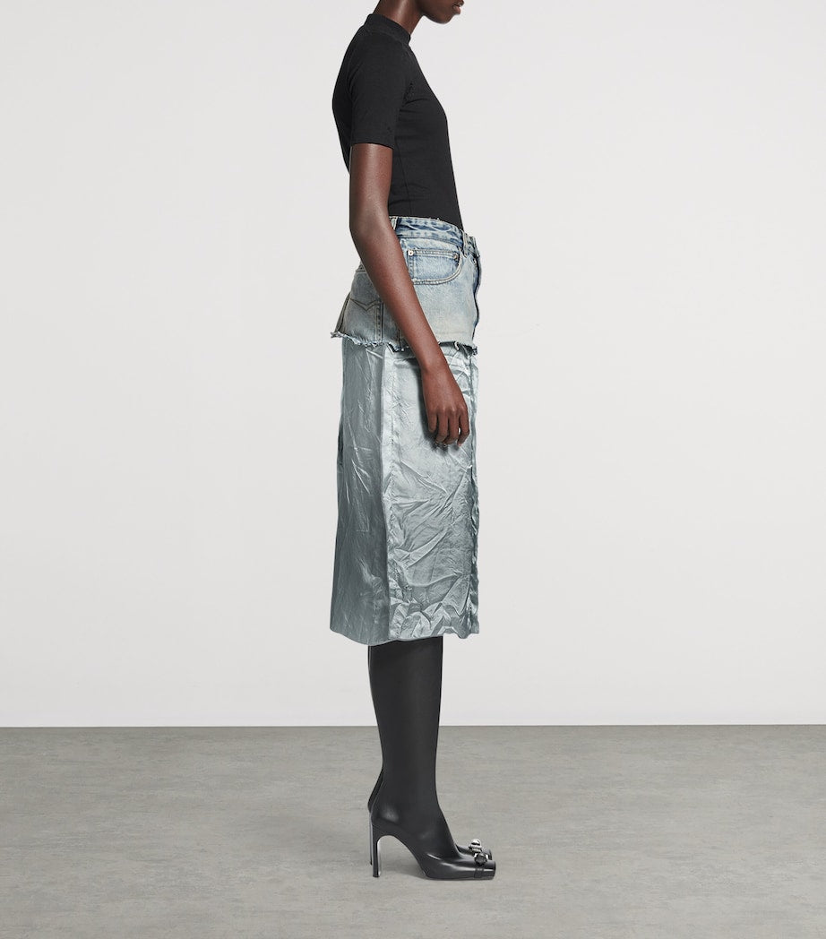 Balenciaga Navy Ripped Off Denim Midi Skirt