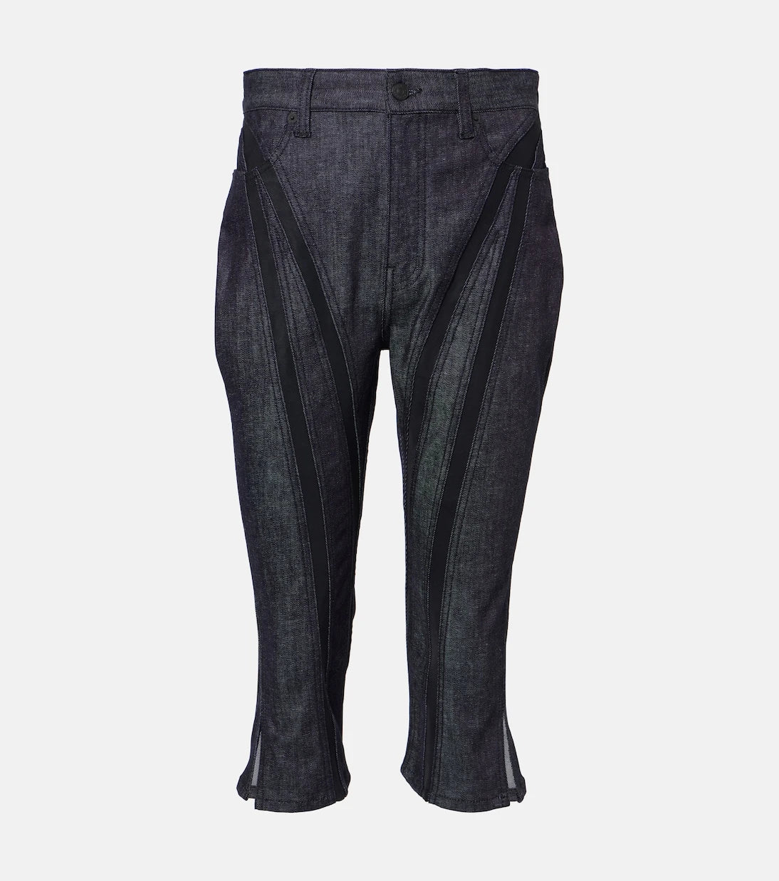 Mugler - Mesh-trimmed denim capri pants