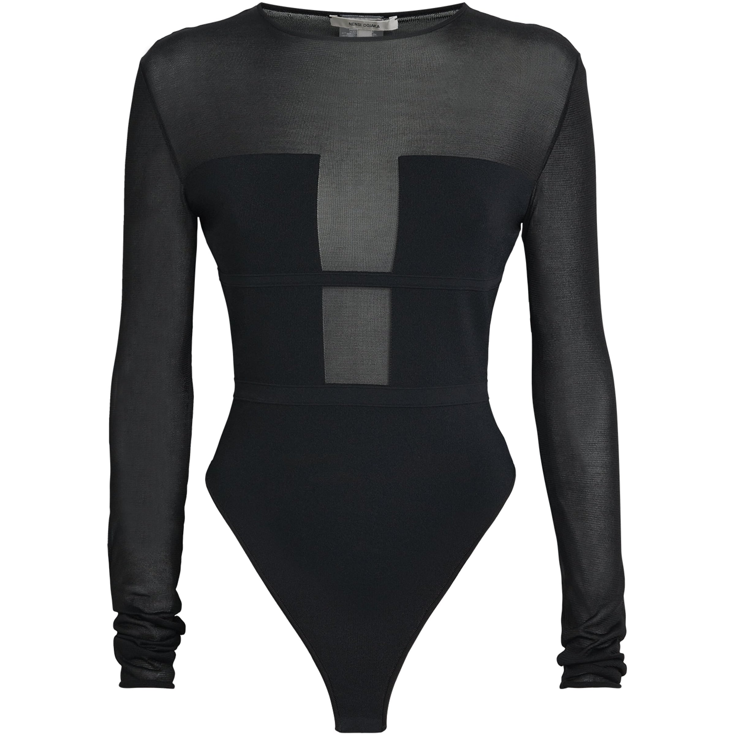 Nensi Dojaka Black Long-Sleeve Angular Bodysuit