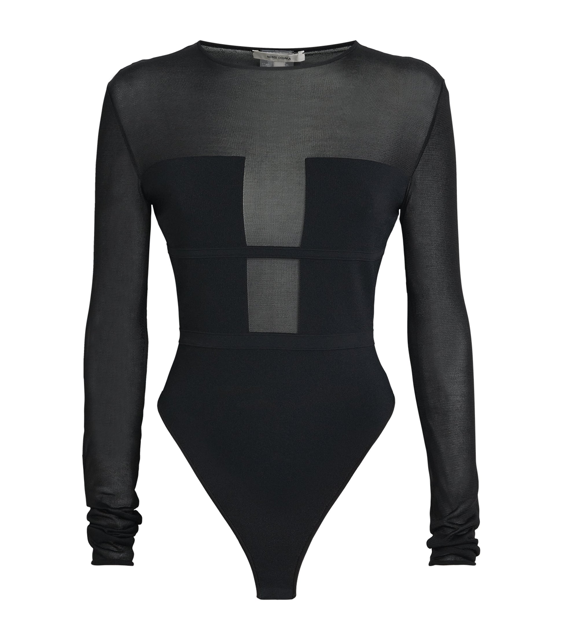 Nensi Dojaka Black Long-Sleeve Angular Bodysuit