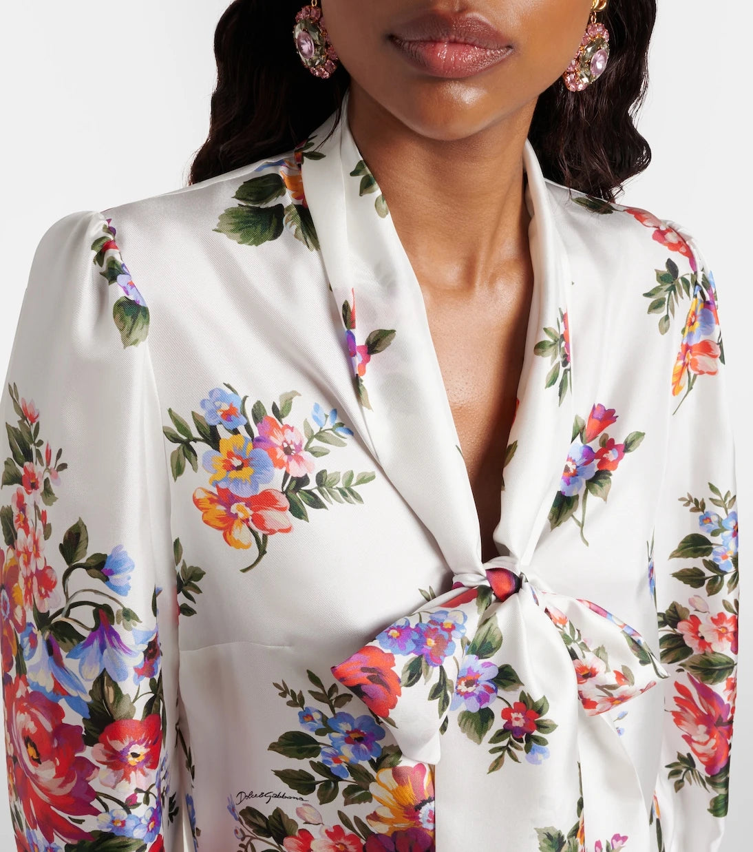 Dolce&Gabbana - Floral tie-neck silk blouse