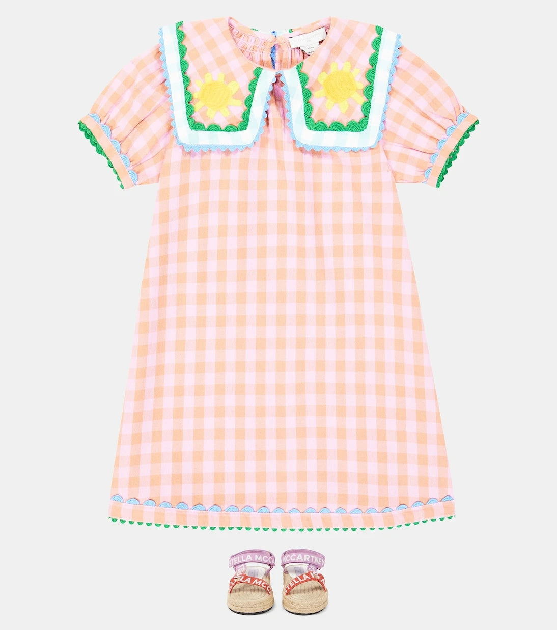 Stella McCartney Kids - Checked embroidered cotton dress