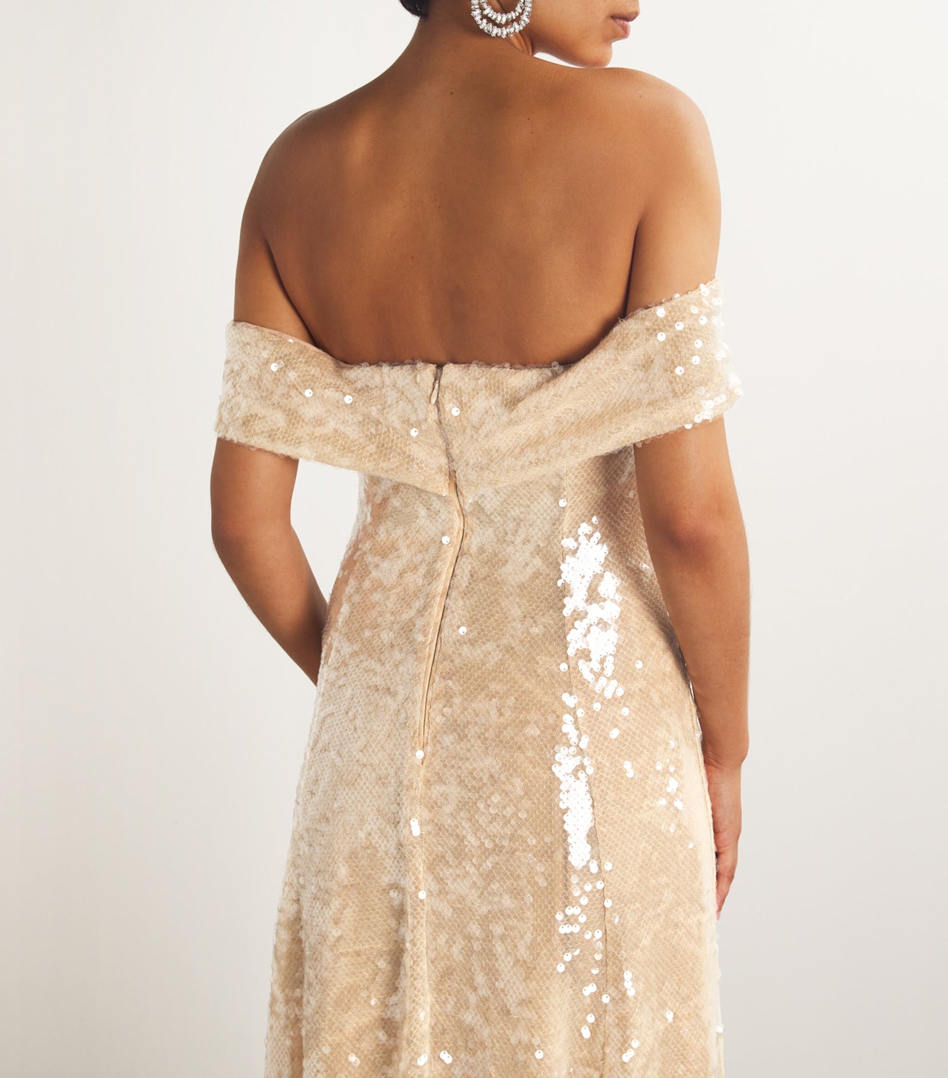 Self-Portrait Gold Embellished Off-The-Shoulder Midi Dress