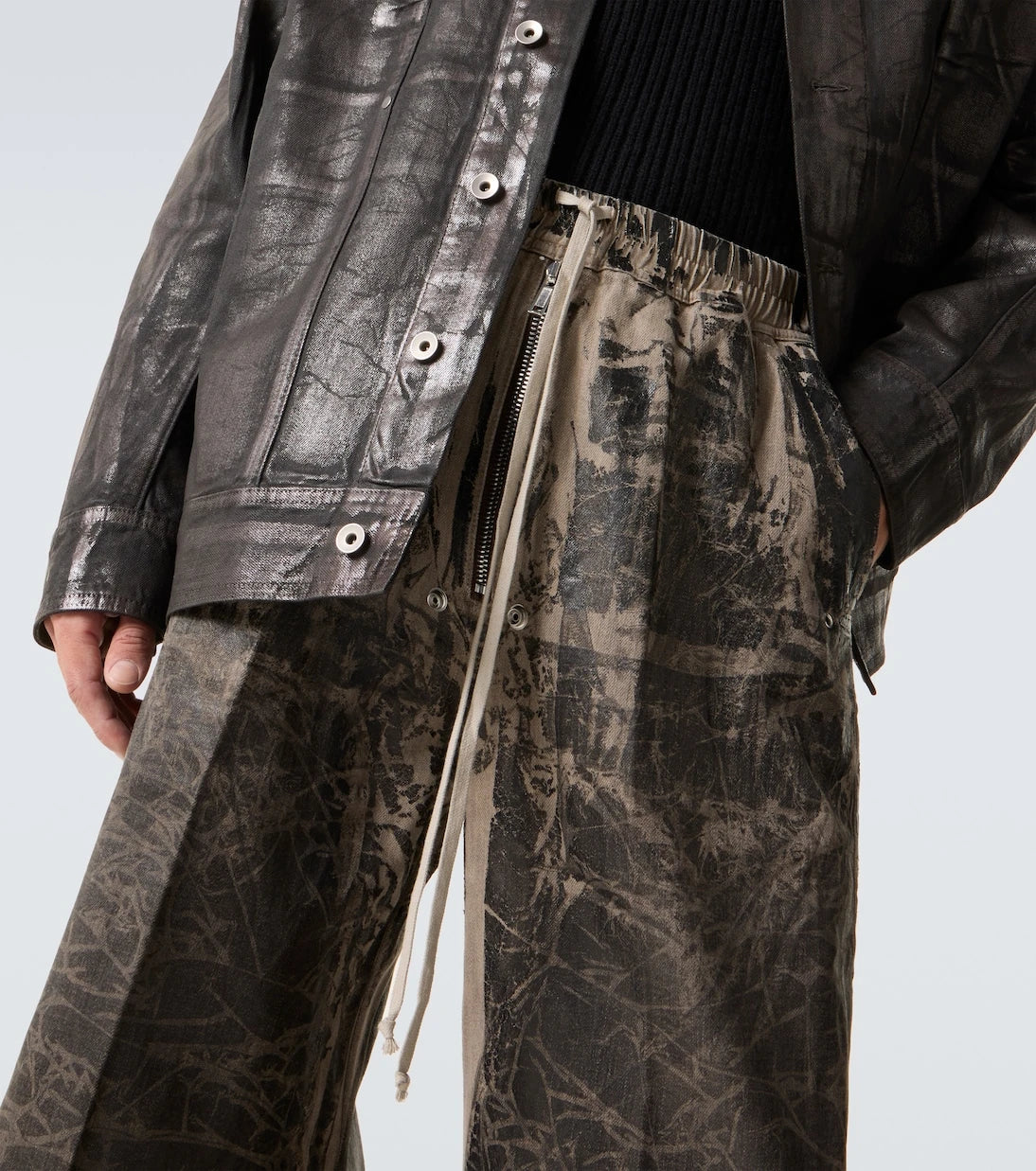 Rick Owens - بنطلون DRKSHDW قطني مطلي بقصة واسعة