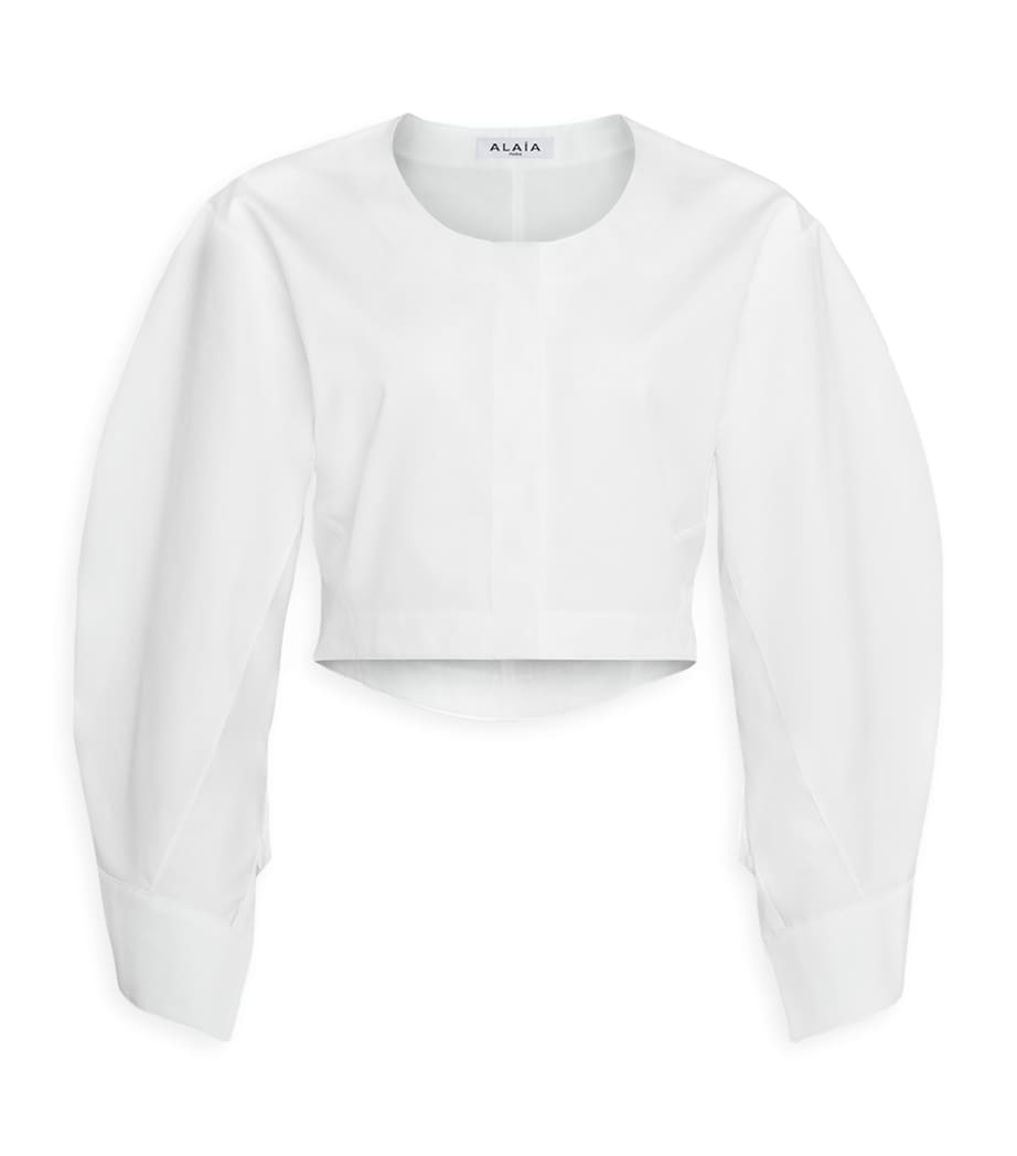Alaïa White Puff-Sleeve Cropped Blouse