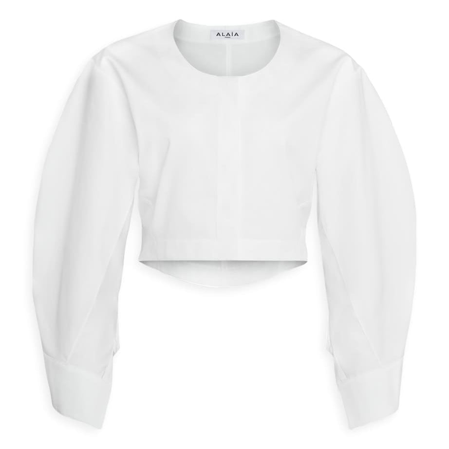 Alaïa White Puff-Sleeve Cropped Blouse
