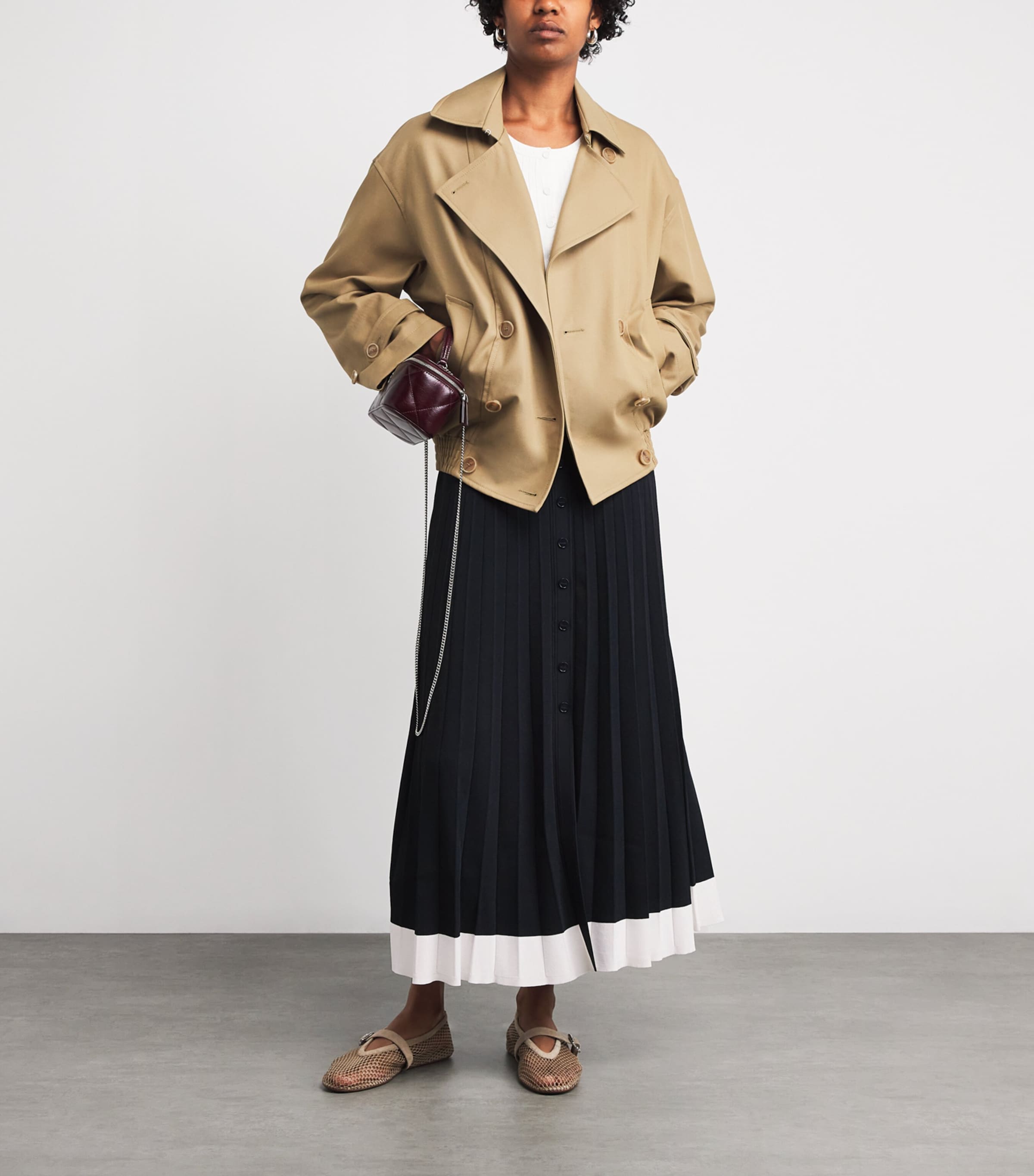 Contrast-Trim Knitted Maxi Skirt NAVY BLUE