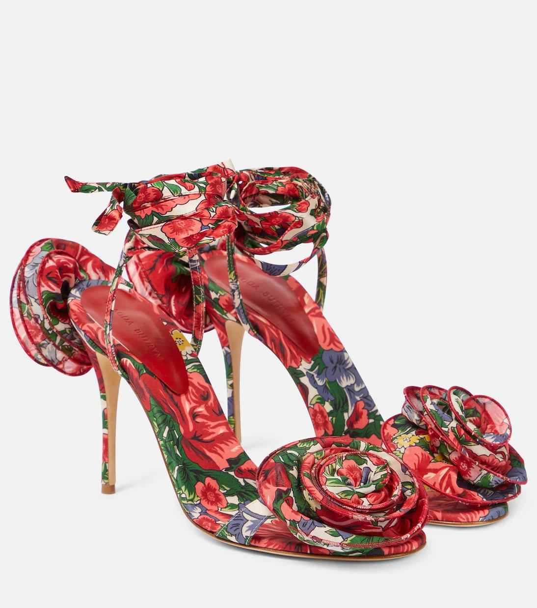 Magda Butrym - Floral-appliqué satin slingback sandals