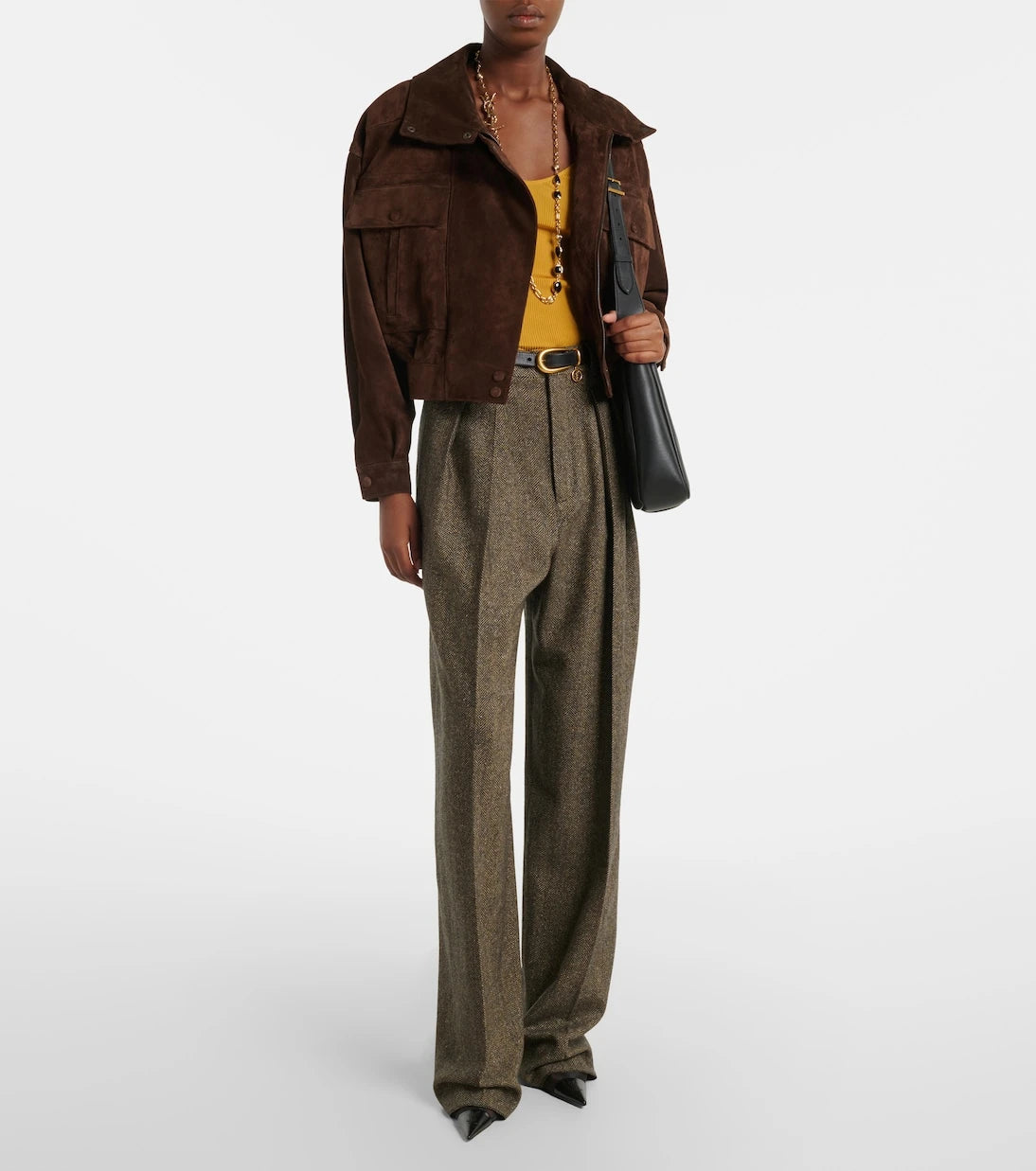Saint Laurent - Herringbone wool-blend wide-leg pants