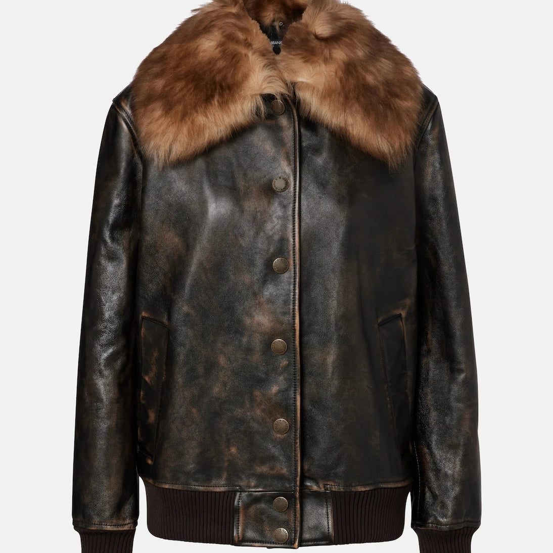 Dolce&Gabbana - Shearling-trimmed leather bomber jacket