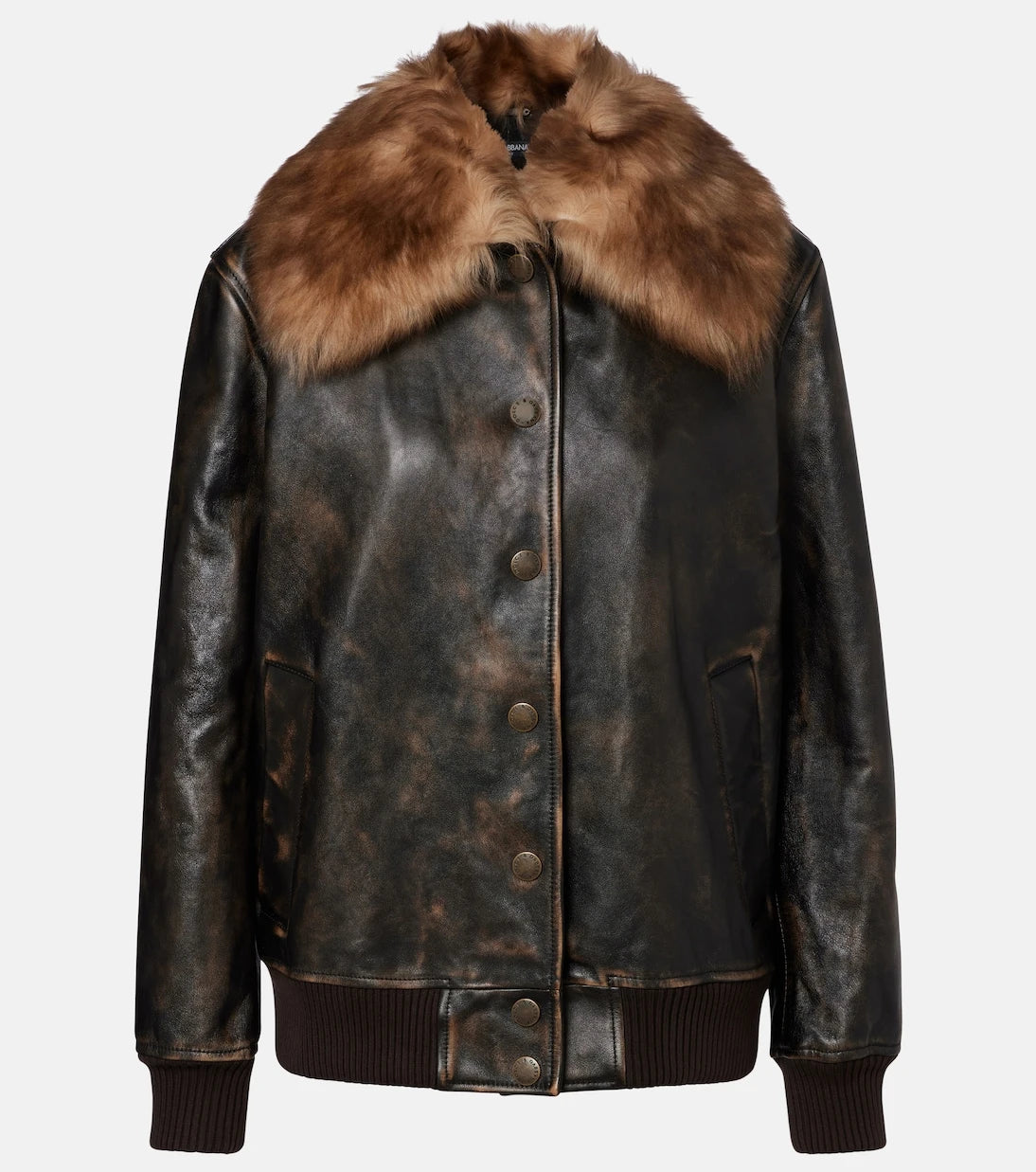 Dolce&Gabbana - Shearling-trimmed leather bomber jacket