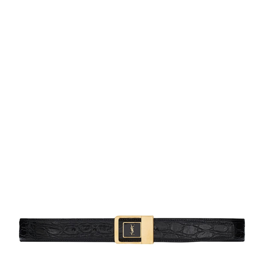 Black Croc-Embossed Logo Belt