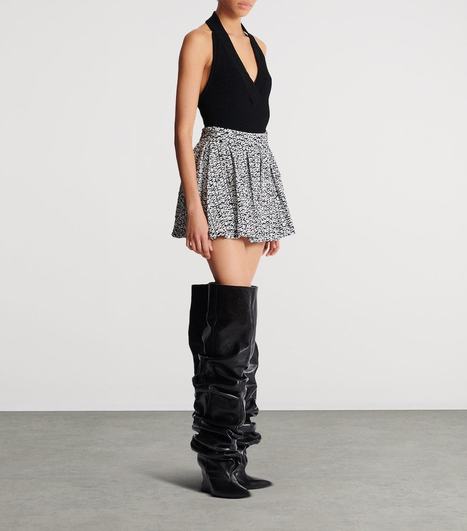 Black Tweed Pleated Mini Skirt