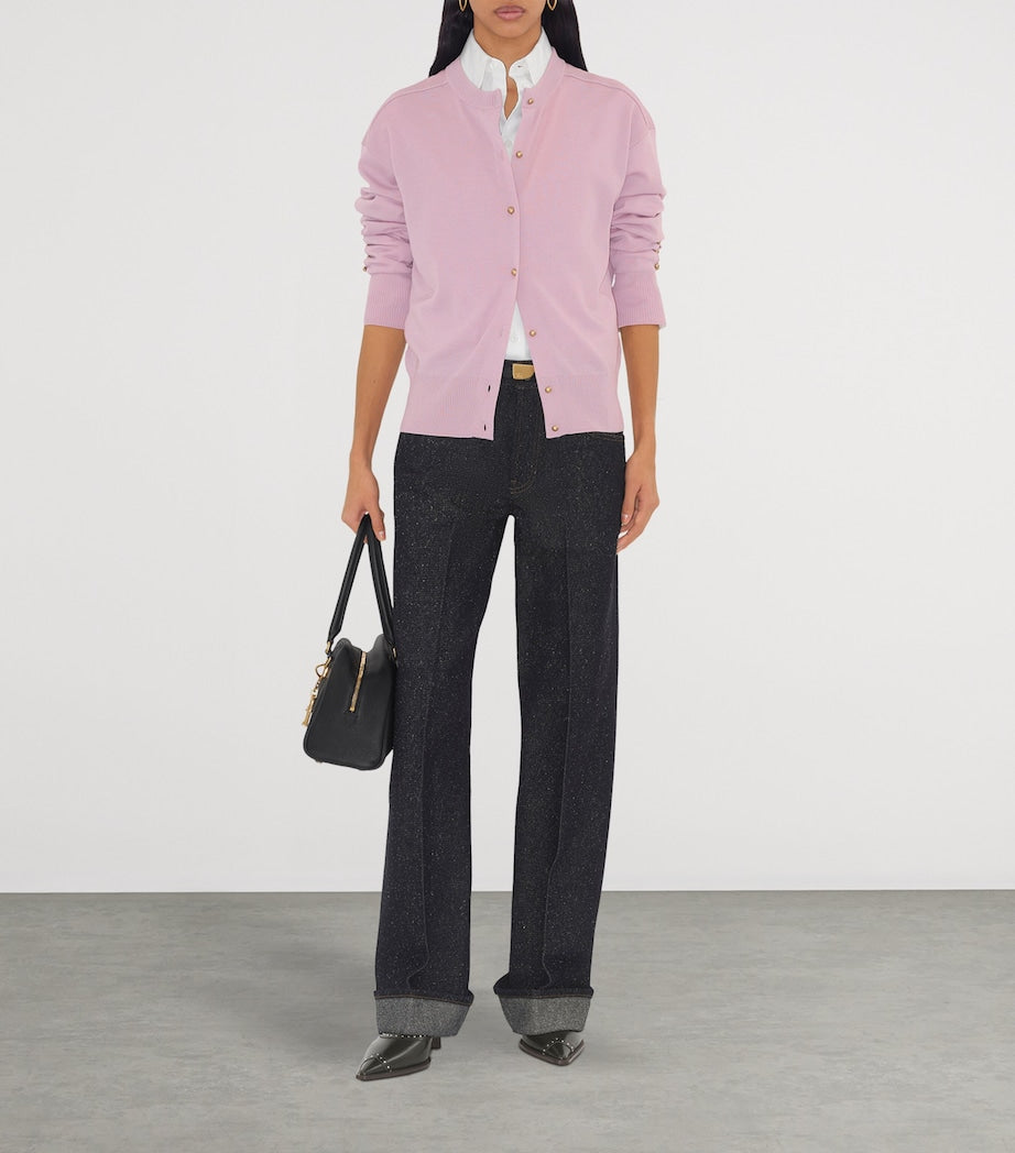 Purple Wool Embroidered B Crest Cardigan