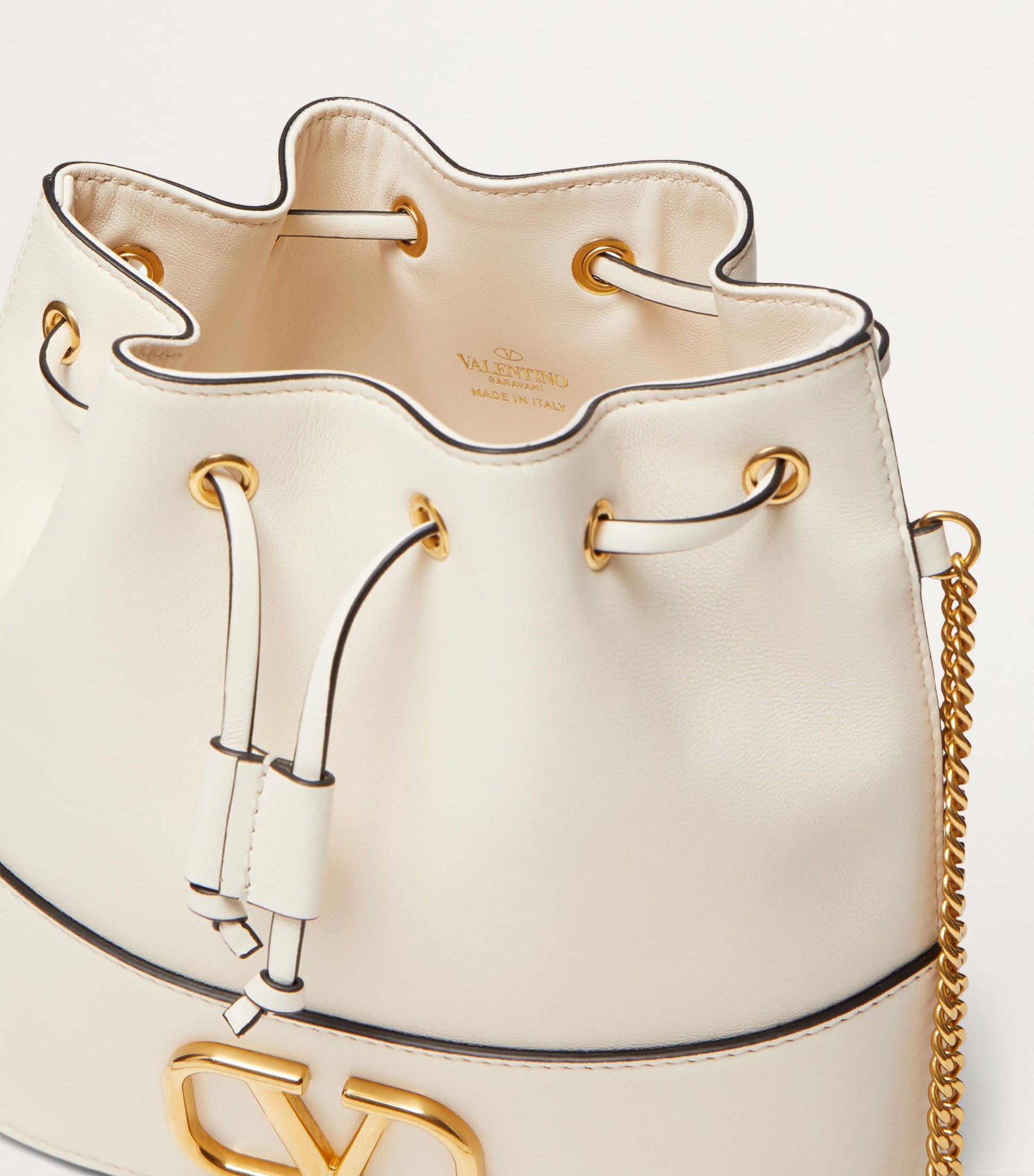 Valentino Garavani White Leather VLogo Bucket Bag