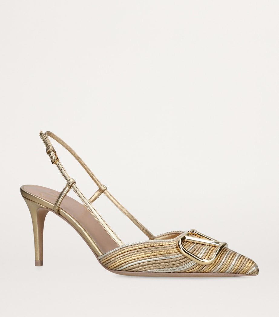 Valentino Garavani Gold Leather Logo Slingback Pumps 80