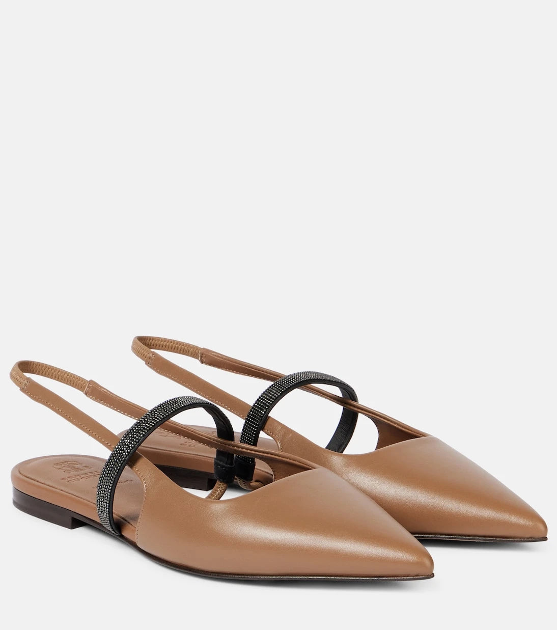 Brunello Cucinelli - Pointy leather slingback flats