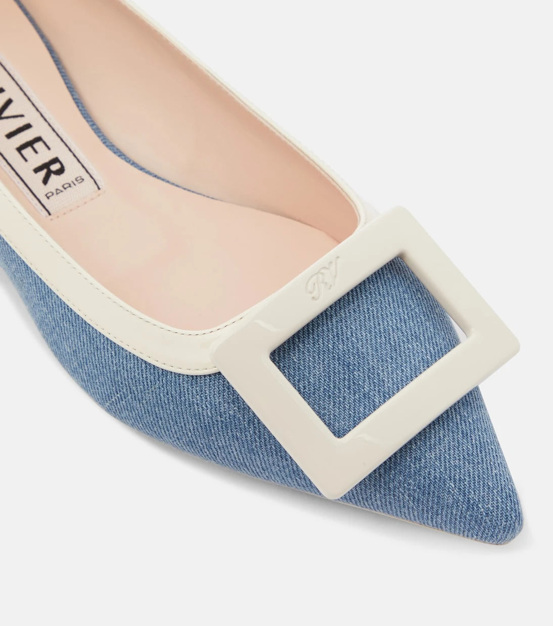 Roger Vivier - Leather-trimmed denim ballet flats