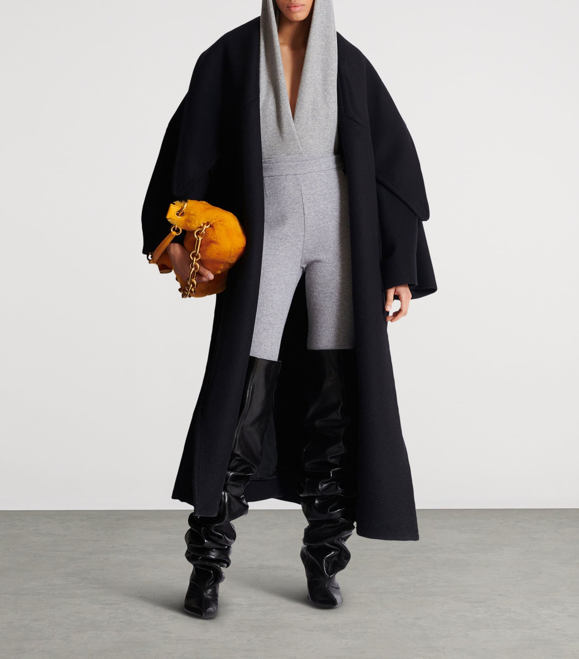 Grey Wool-Blend Knitted Leggings