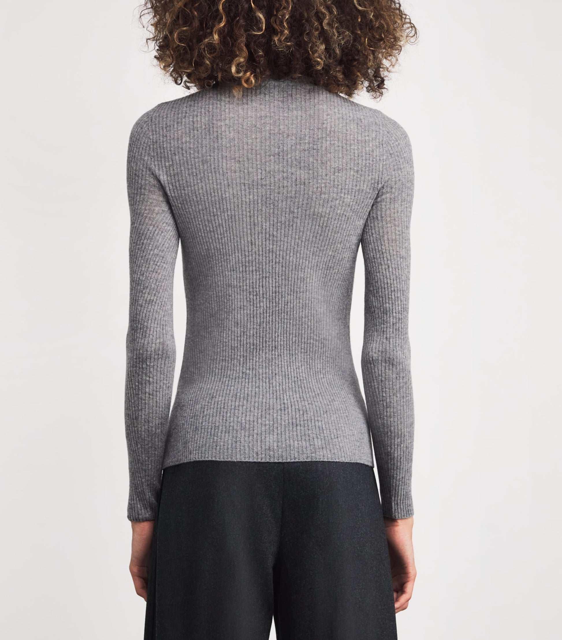 Fabiana Filippi Grey Wool-Silk-Cashmere Ribbed Sweater