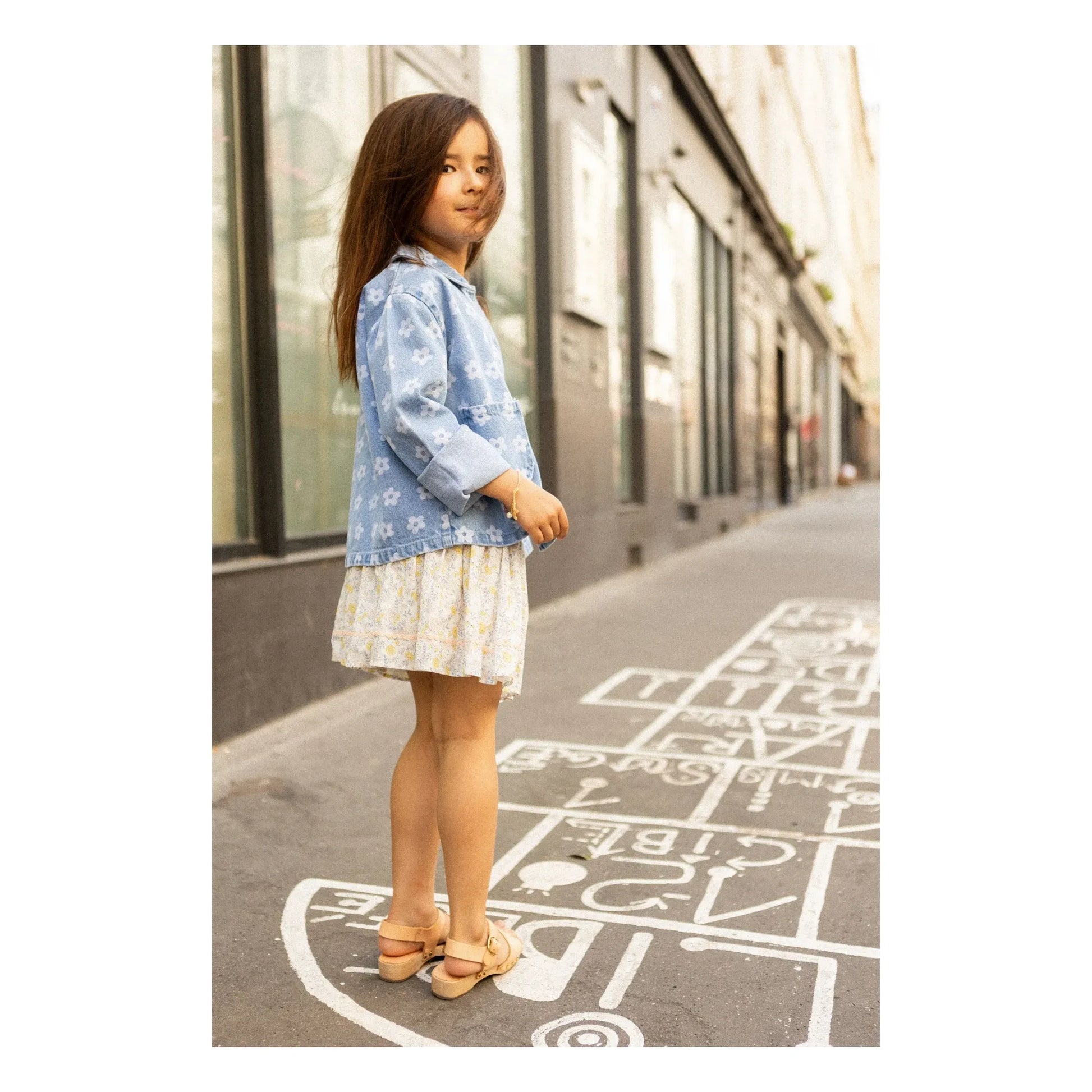 Louis Louise - Brown Denim Jacket Flowers | Light Blue