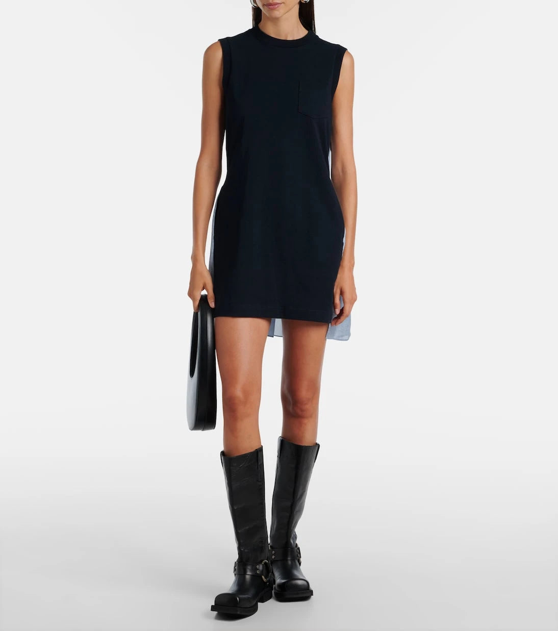 Sacai - فستان قصير من جيرسيه القطن