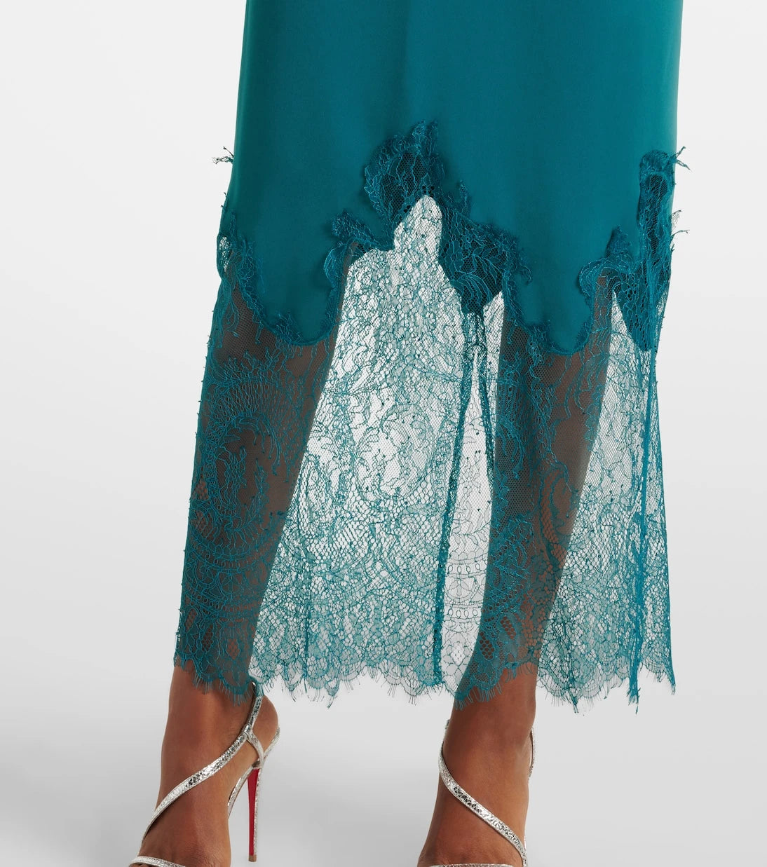 Costarellos - Lace-trimmed draped midi dress