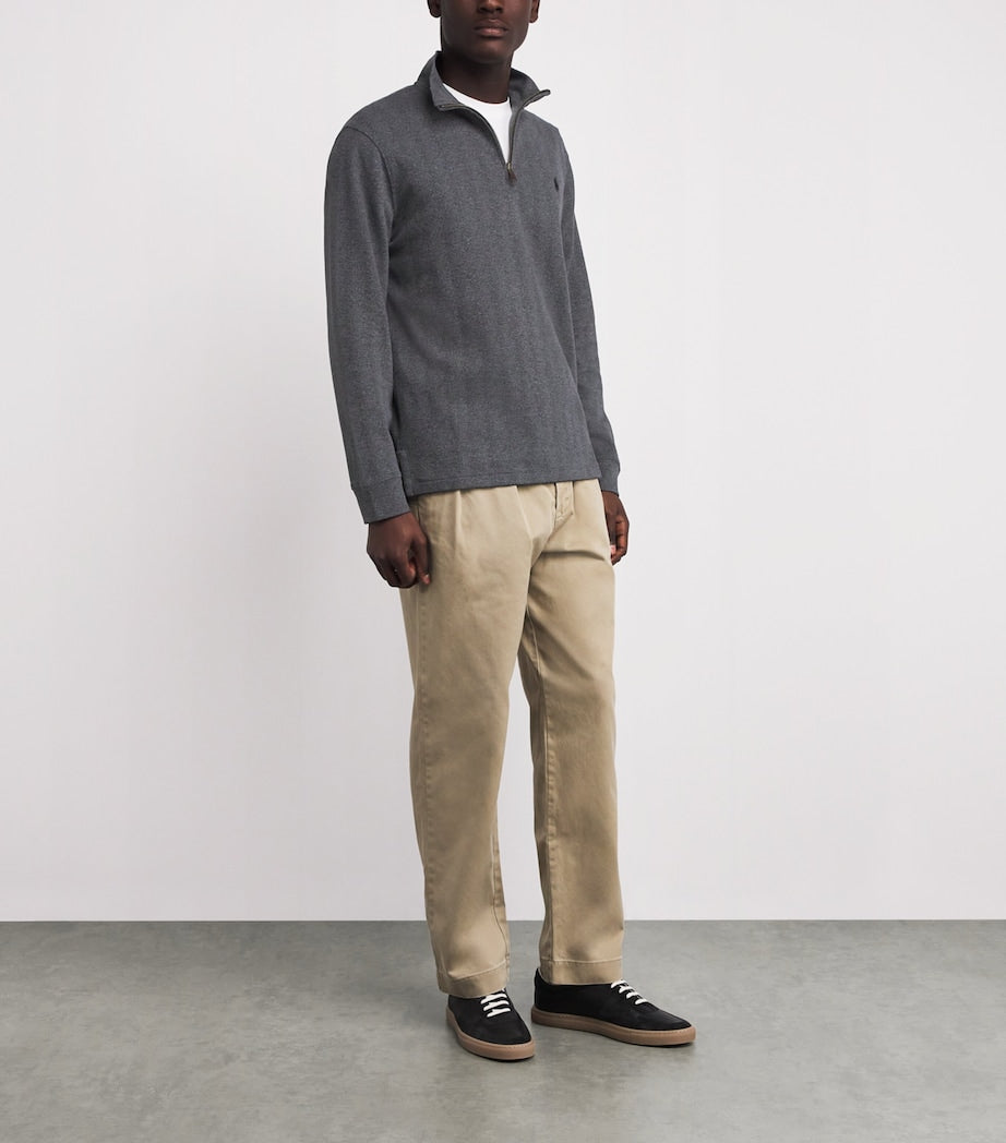 Polo Ralph Lauren Grey Cotton Heringbone Quarter-Zip Sweatshirt