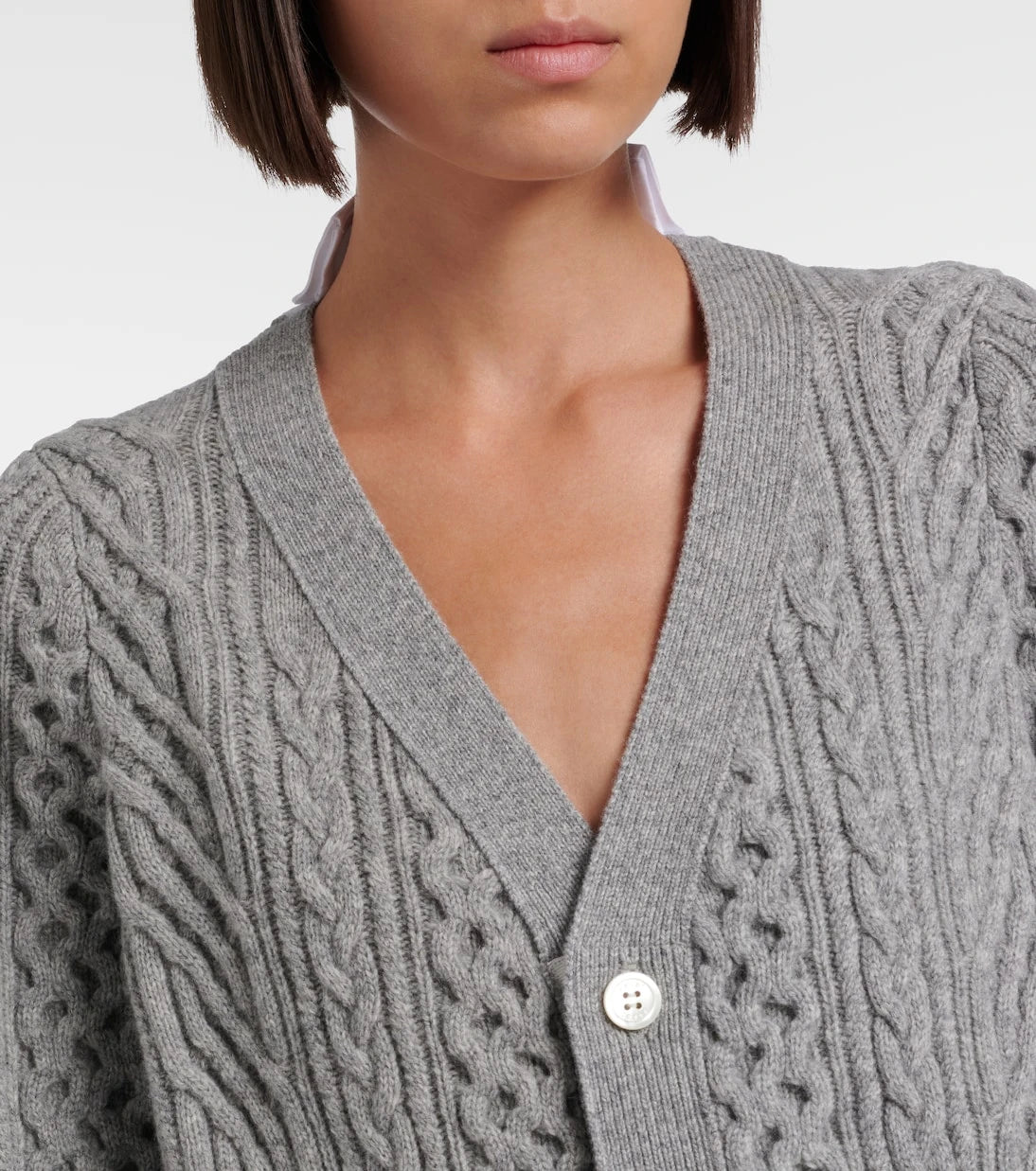 Sacai - Cable-knit wool and poplin cardigan