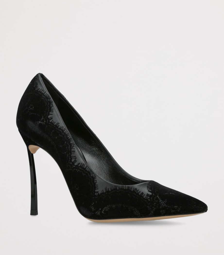 Casadei Black Lace-Leather Blade Pumps 100
