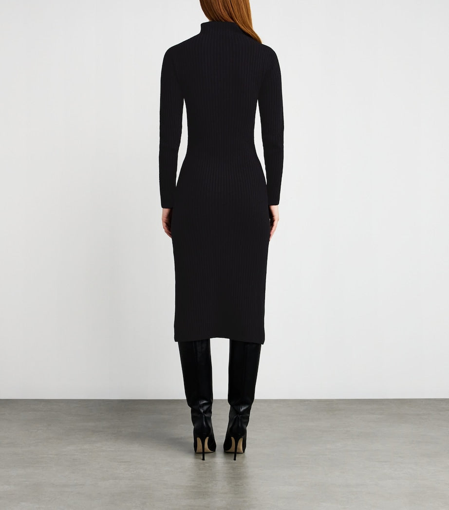 Max Mara Black Wool-Cashmere Midi Dress