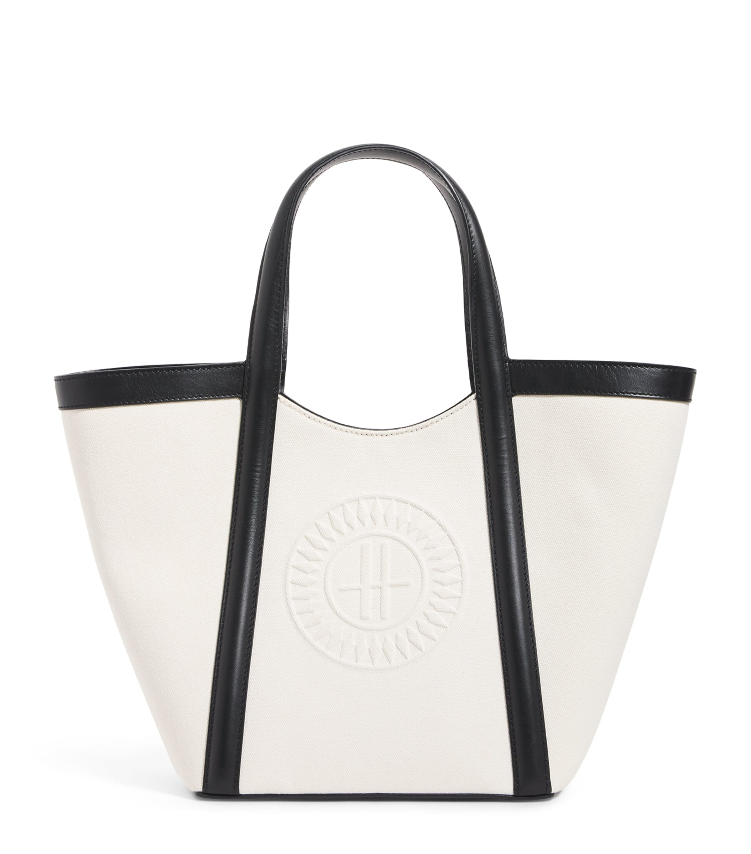 Small Canvas-Leather Embossed Tote Bag