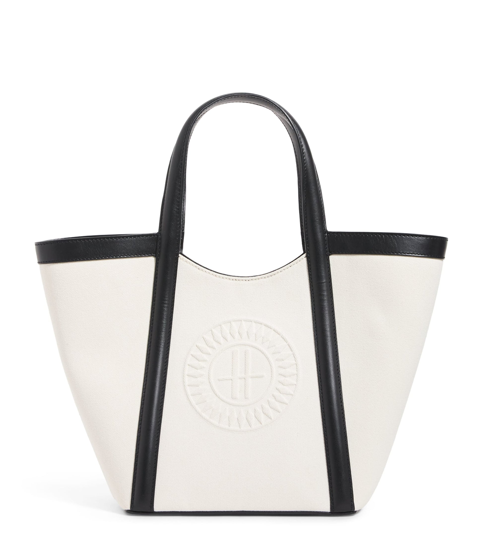 Small Canvas-Leather Embossed Tote Bag