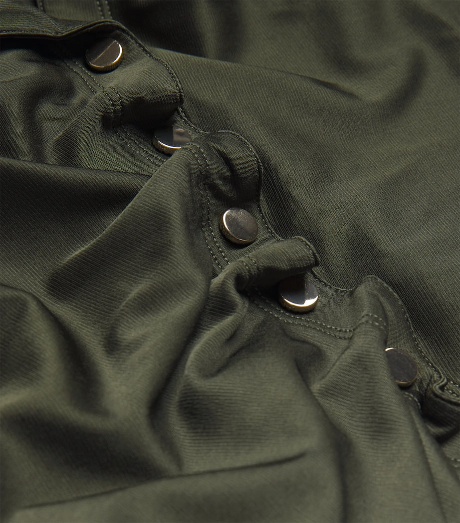 Paco Rabanne Green Asymmetric Ruched Mini Shirt Dress