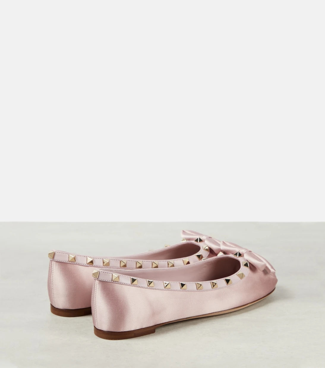 Valentino Garavani - Rockstud leather-trimmed satin ballet flats