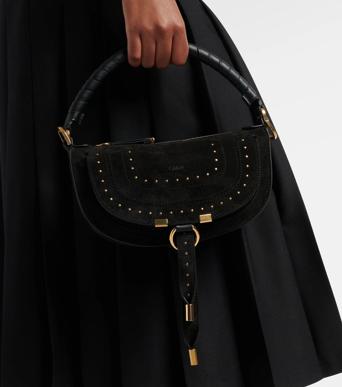 Chloé - Marcie Small studded suede shoulder bag