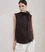 Brunello Cucinelli Brown Silk Pussybow Sleeveless Top