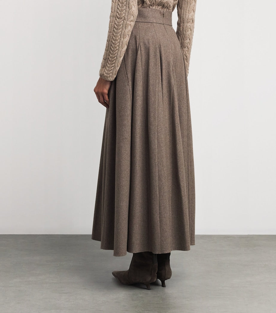 Stretch Wool Flared Maxi Skirt