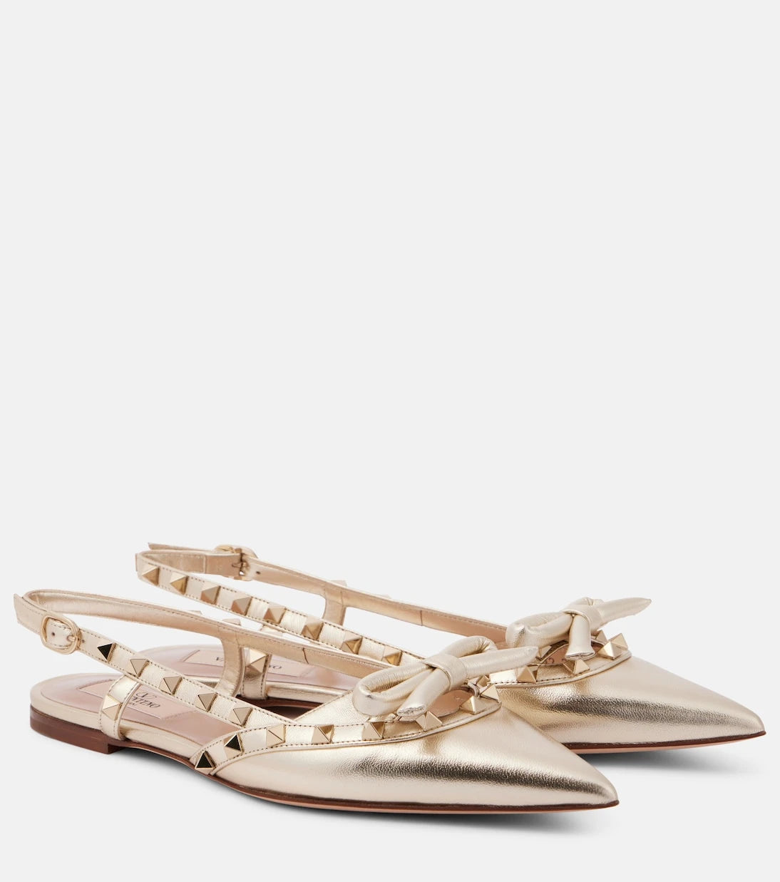 Valentino Garavani - Rockstud metallic leather slingback flats