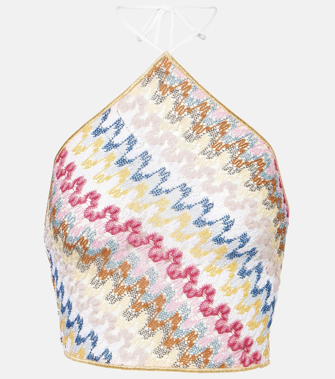 Missoni - توب قصير لامع بياقة رسن بنقشة الزجزاج