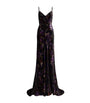 Black Velvet Embellished Floral Evening Dress