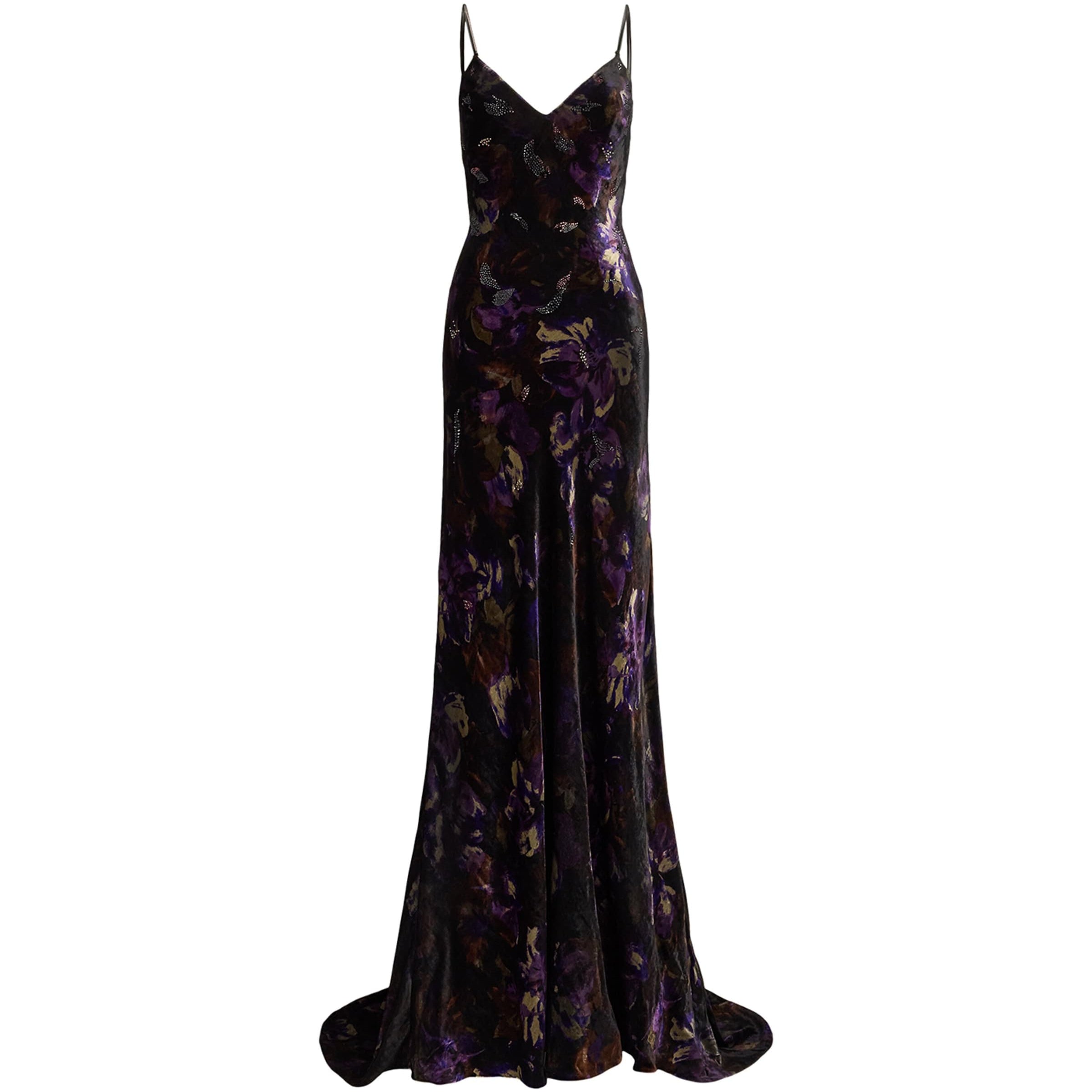Ralph Lauren Collection Black Velvet Embellished Floral Evening Dress