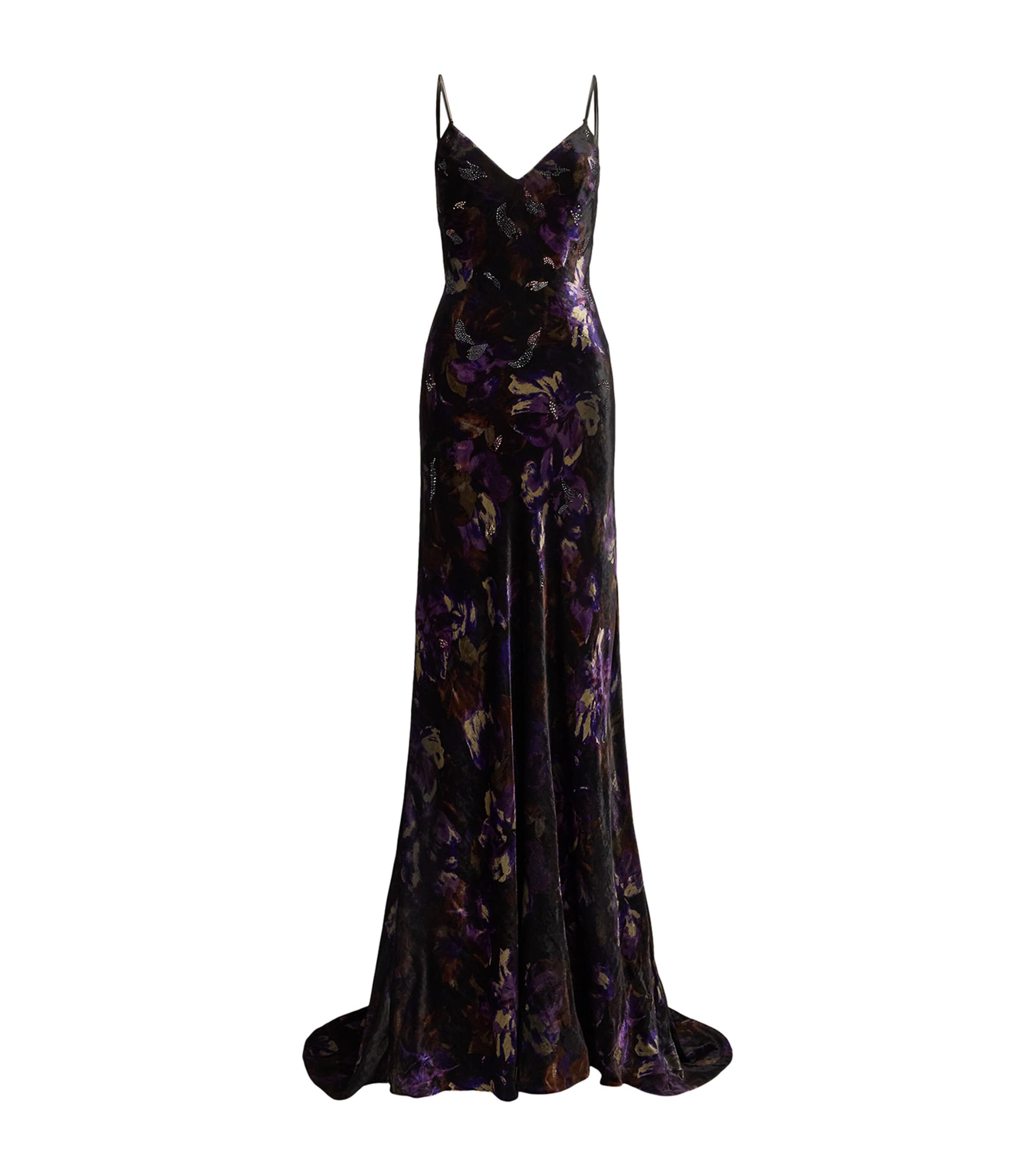 Ralph Lauren Collection Black Velvet Embellished Floral Evening Dress