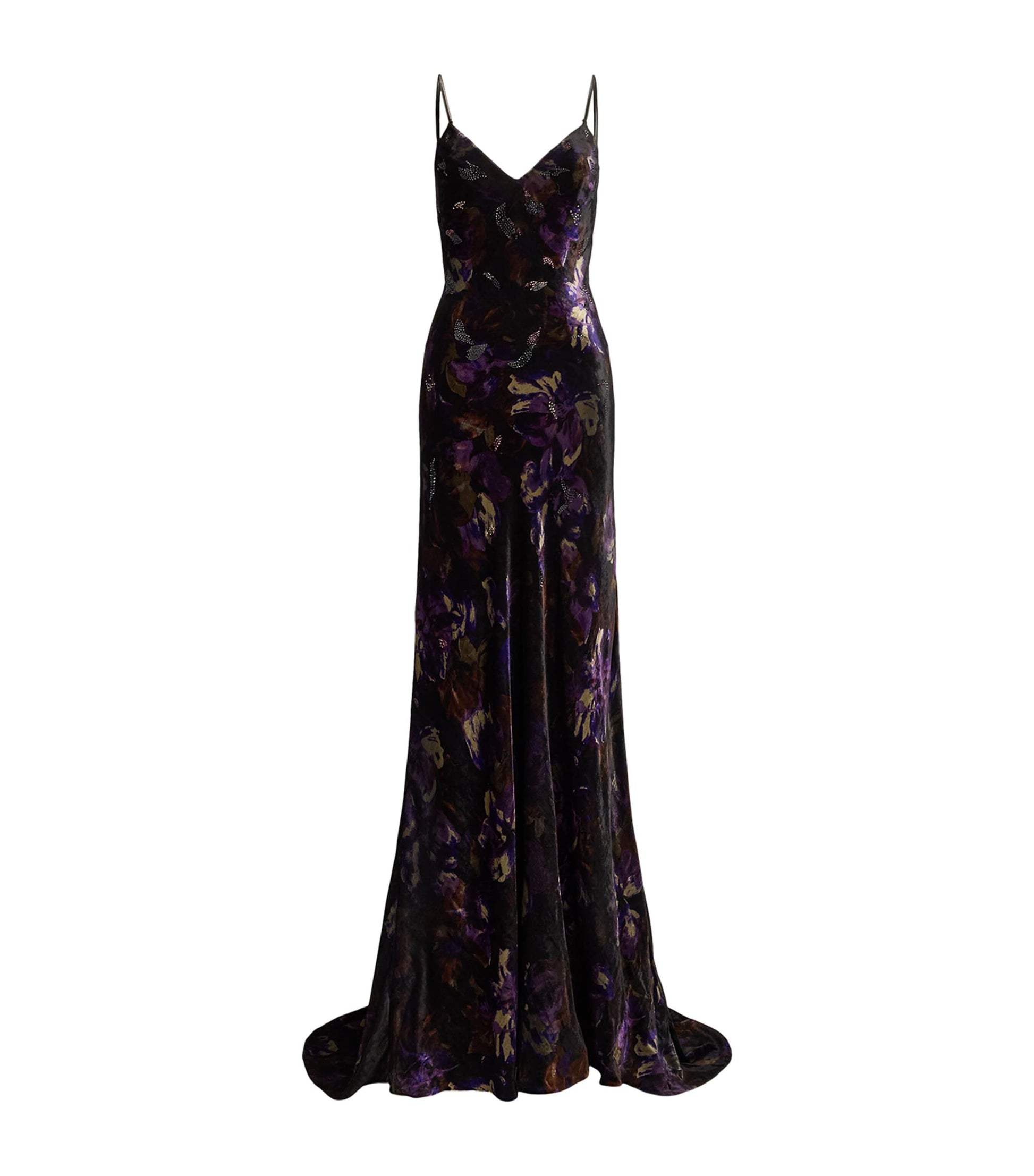 Ralph Lauren Collection Black Velvet Embellished Floral Evening Dress