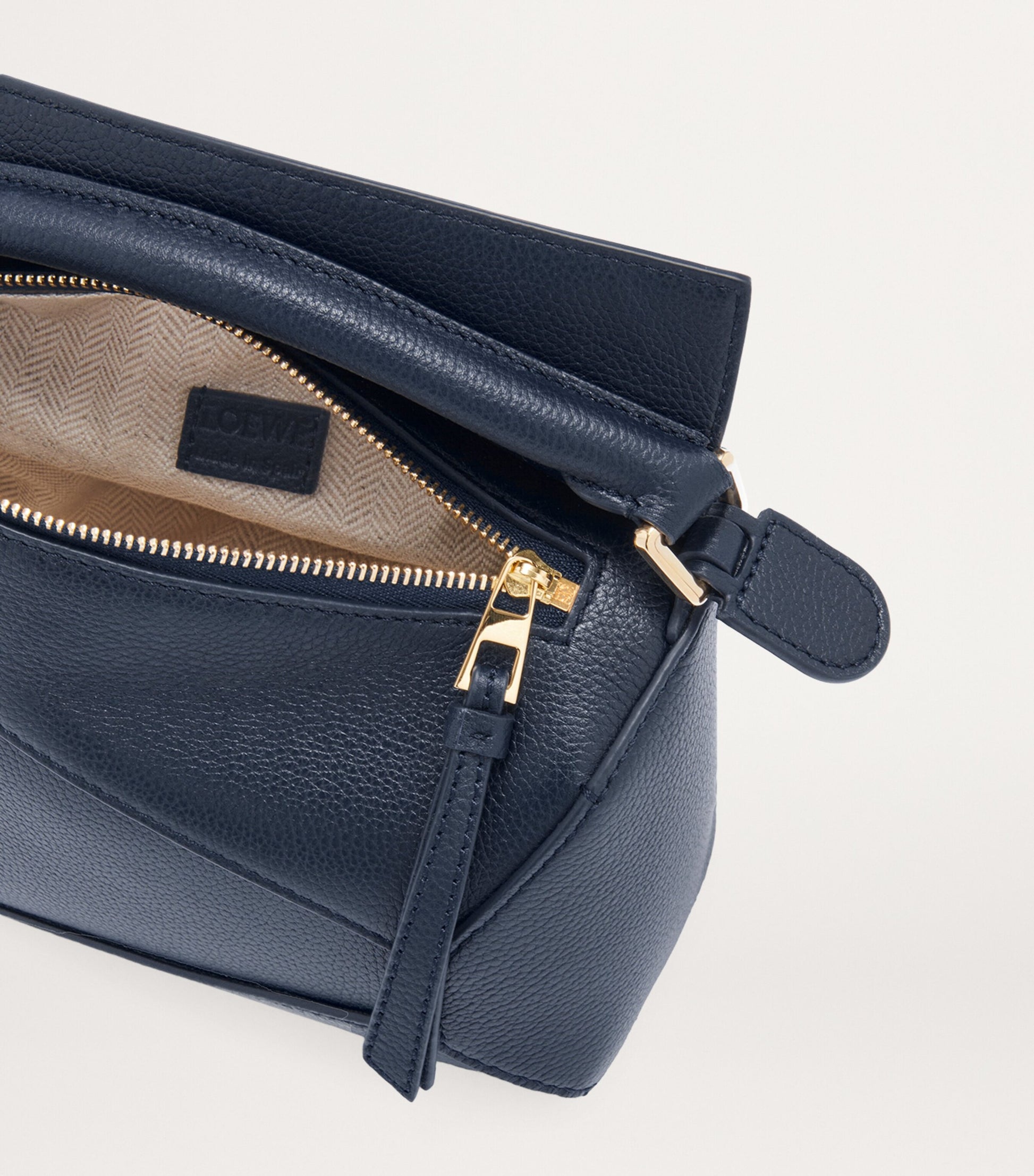 LOEWE Navy Mini Leather Puzzle Edge Top-Handle Bag