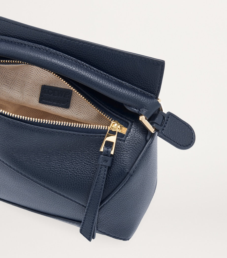 LOEWE Navy Mini Leather Puzzle Edge Top-Handle Bag