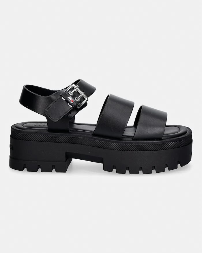 Tommy Jeans kadın deri sandalet TJW STRAPS LEATHER MAX SANDAL