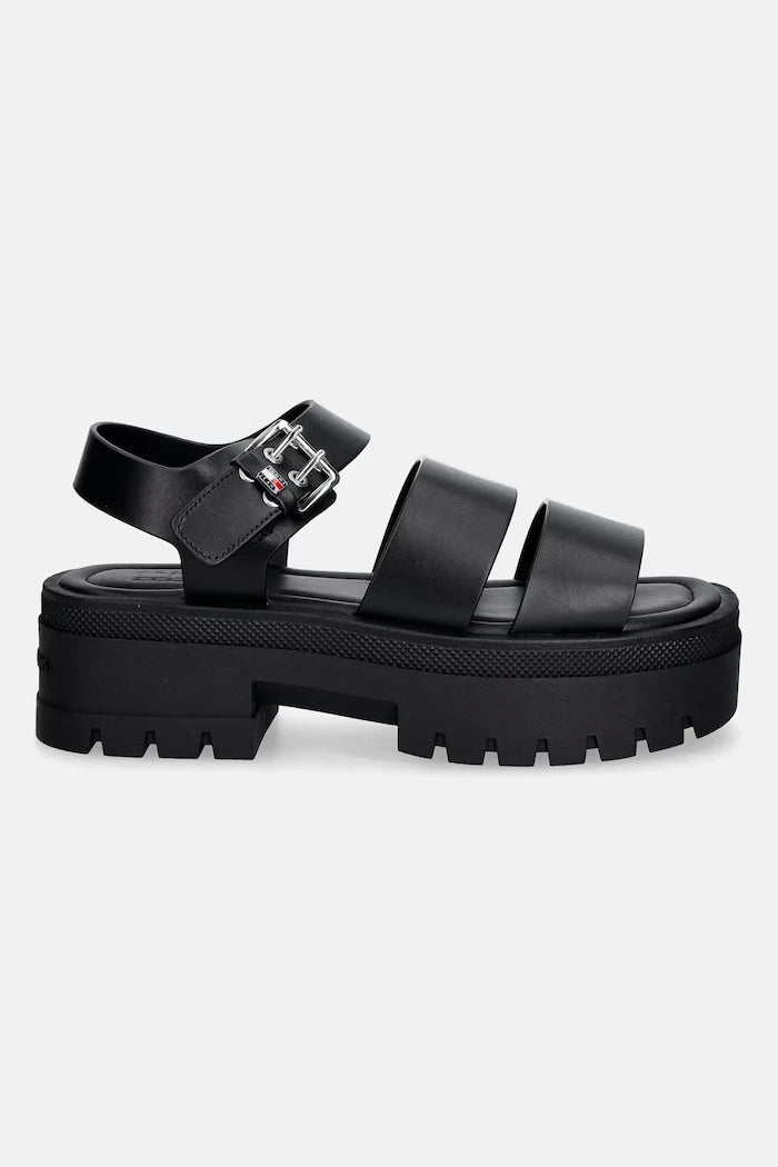 Tommy Jeans kadın deri sandalet TJW STRAPS LEATHER MAX SANDAL