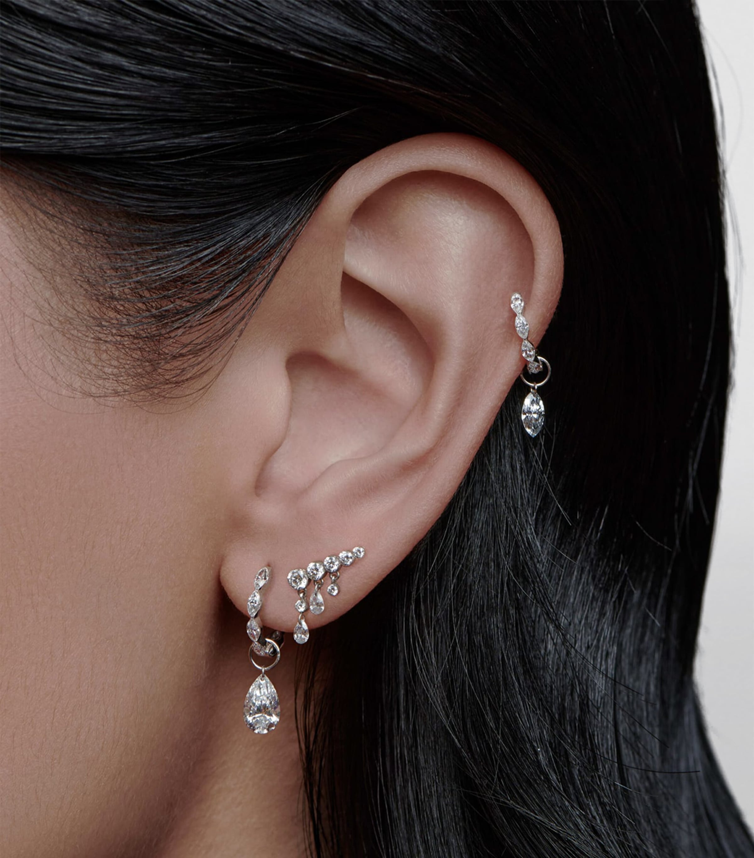 Maria Tash White Gold and Diamond Marquise Eternity Hoop Earring (8mm)