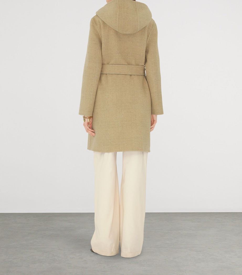 Burberry Beige Wool Reversible Hooded Wrap Coat